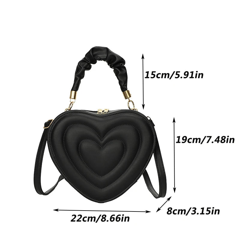 Luxury Quilted Handle Women PU Leather Heart Shoulder Bag