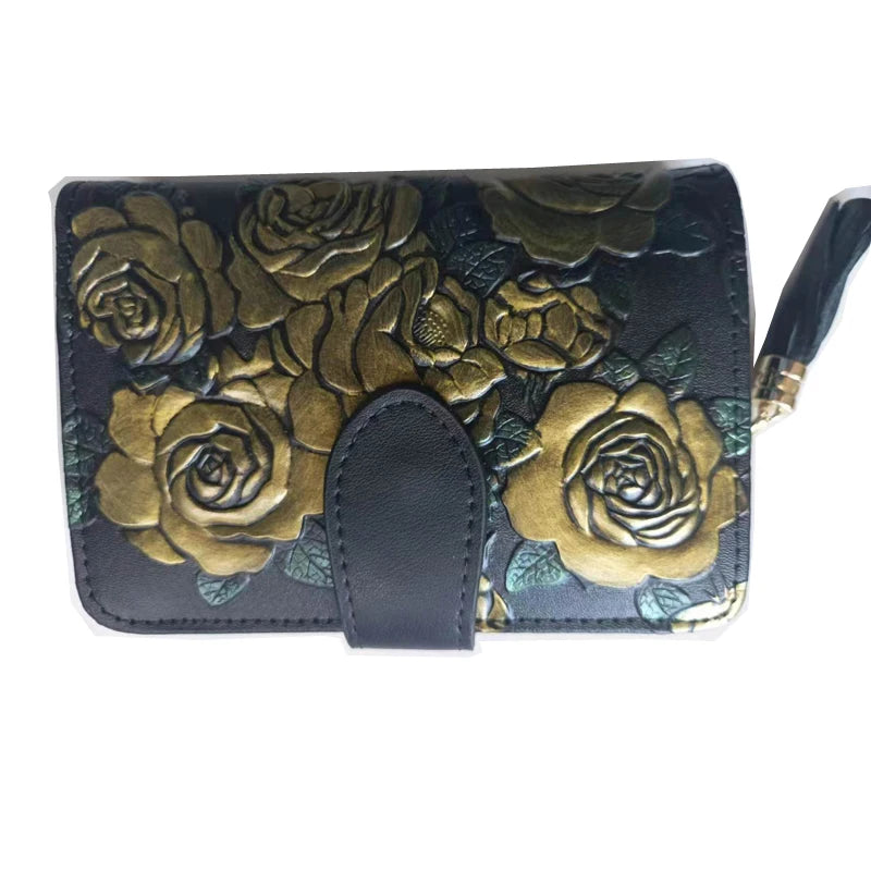 Floral Purse Short Women 2025 New Small Wallet Women Cards and Coins Cow Leather Purse Bag