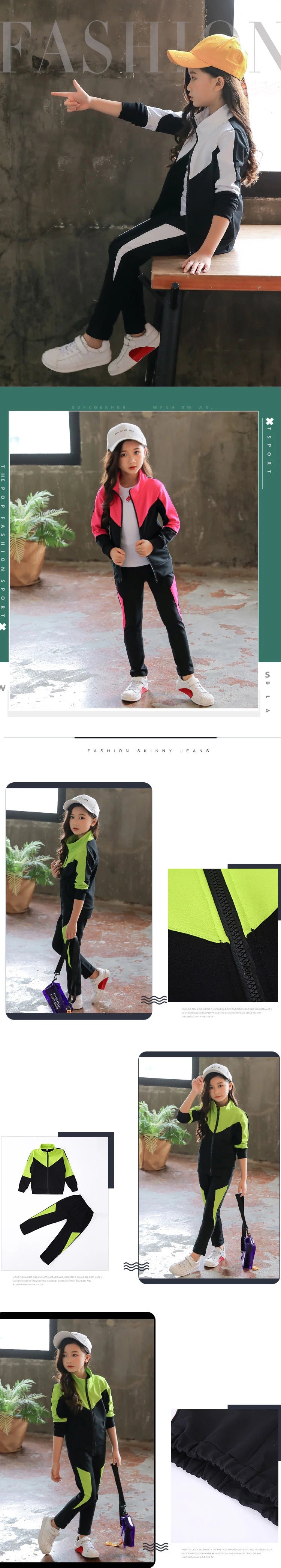 2025 New Spring Autumn Teen Girls Clothing Sets Fashion Zipper Sweatshirt + Pants 2Pcs Outfits Kids Tracksuit 4 6 8 10 12 Years