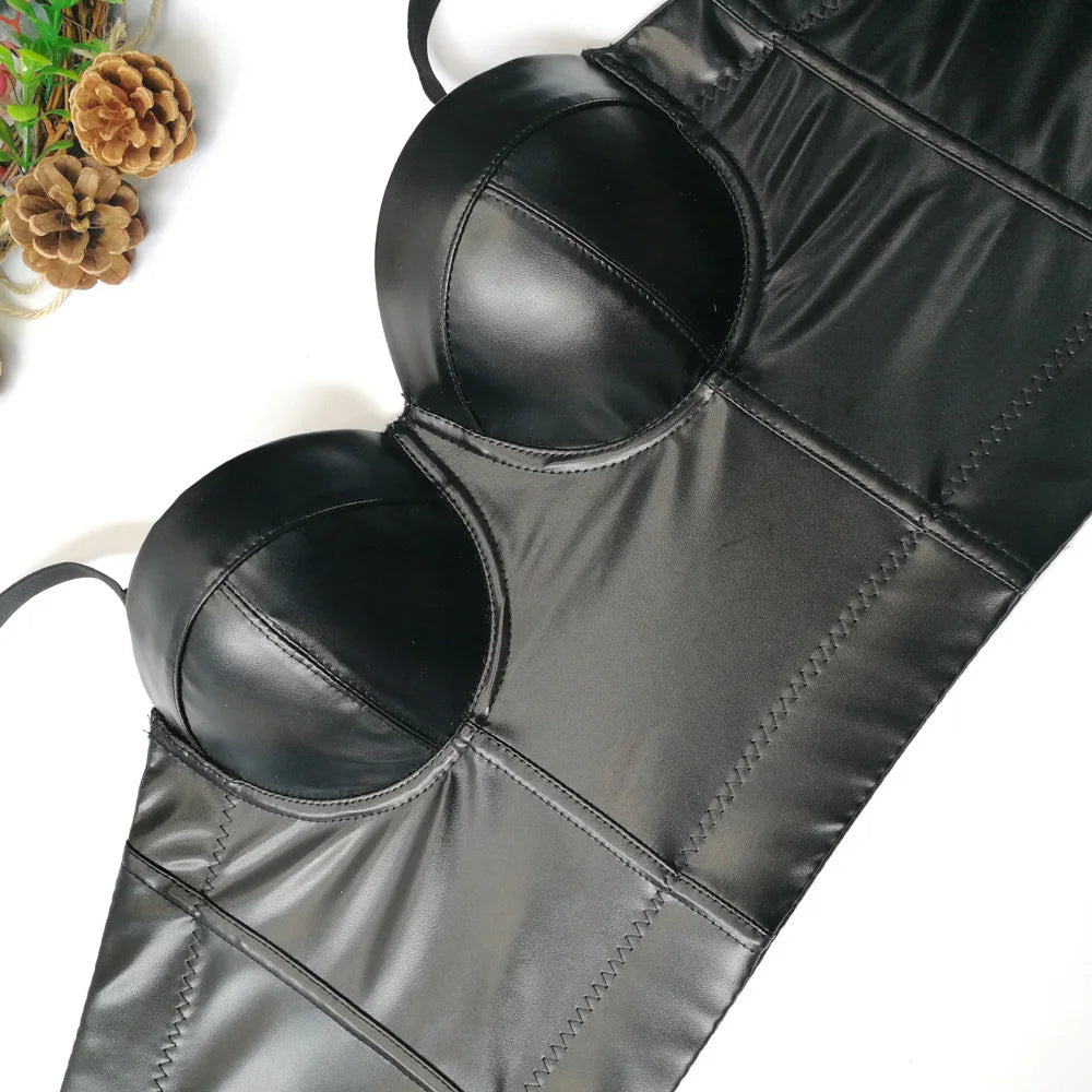 Women's Corset Punk Goth Leather Bustier Crop Top Party Clubwear Sexy Tops with Bra Korset Lingerie Female Clothing 2025 Summer