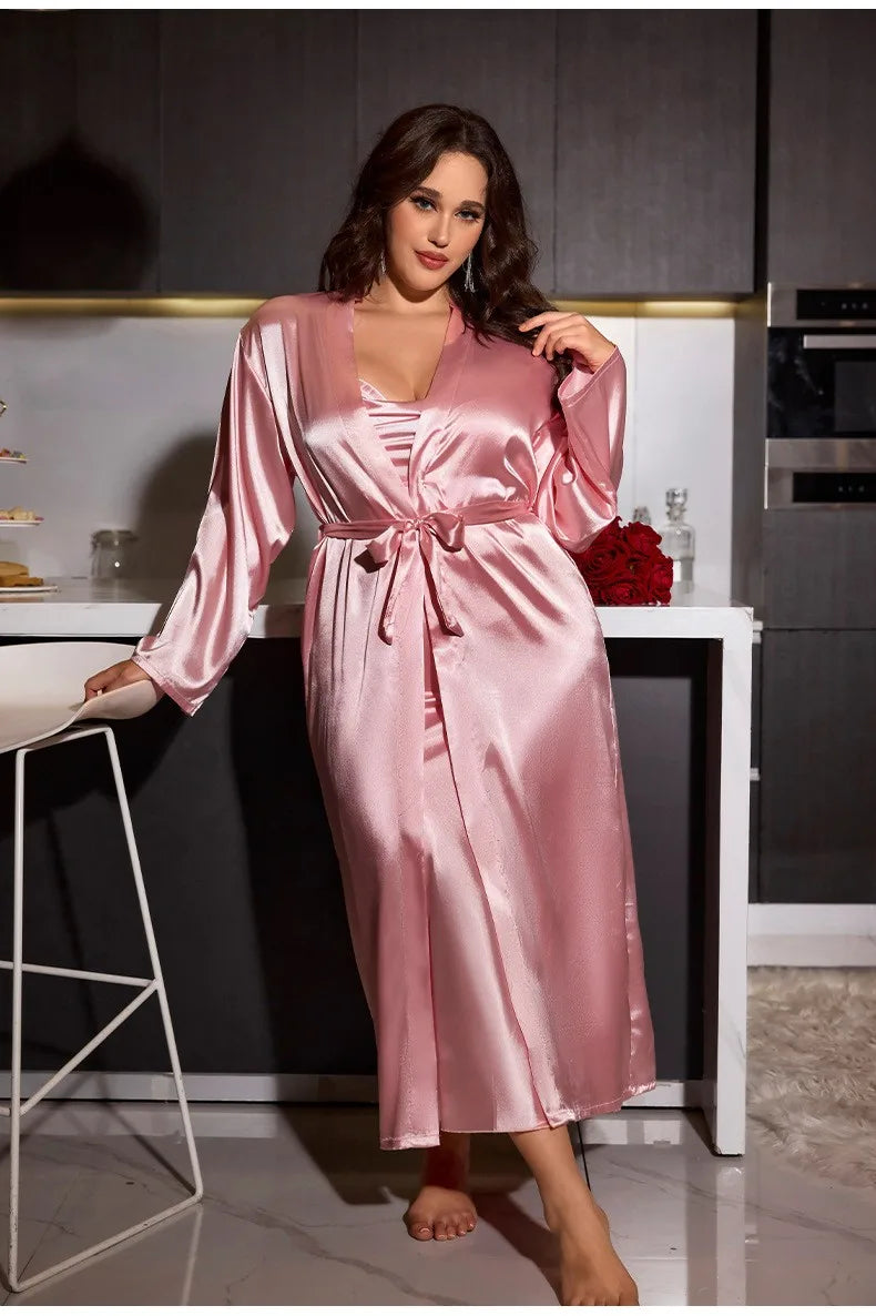 Plus Size 5XL Wedding Long Robe Dresings Gown Kimono Bathrobe Sleepwear Casual Women Homewear Silky Satin Nightgown Lingerie