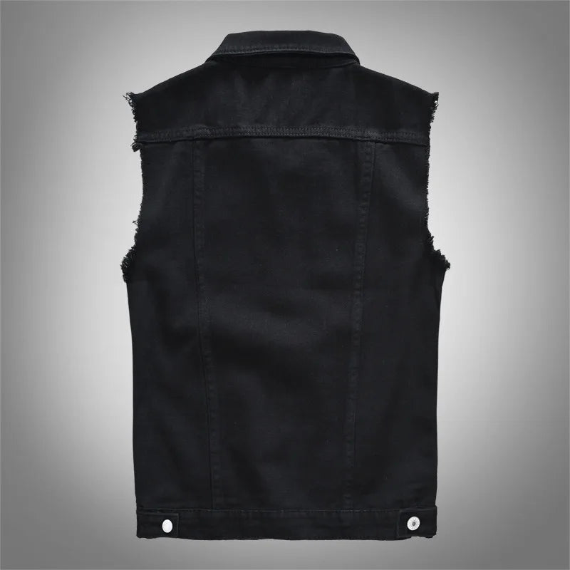 2025 Men's Fashion Jeans Sleeveless Jacket Vest Male Black Blue Denim Jeans Vest Man Cowboy Outdoors Waistcoat Mens Jacket Vest