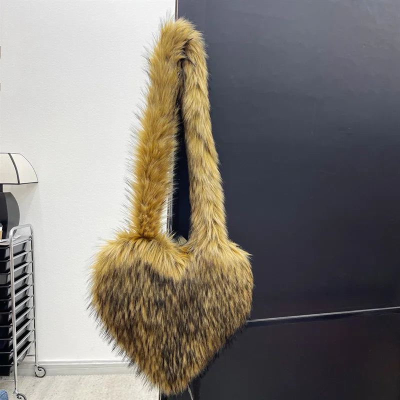 Fluffy Plush Heart Shaped Women bags