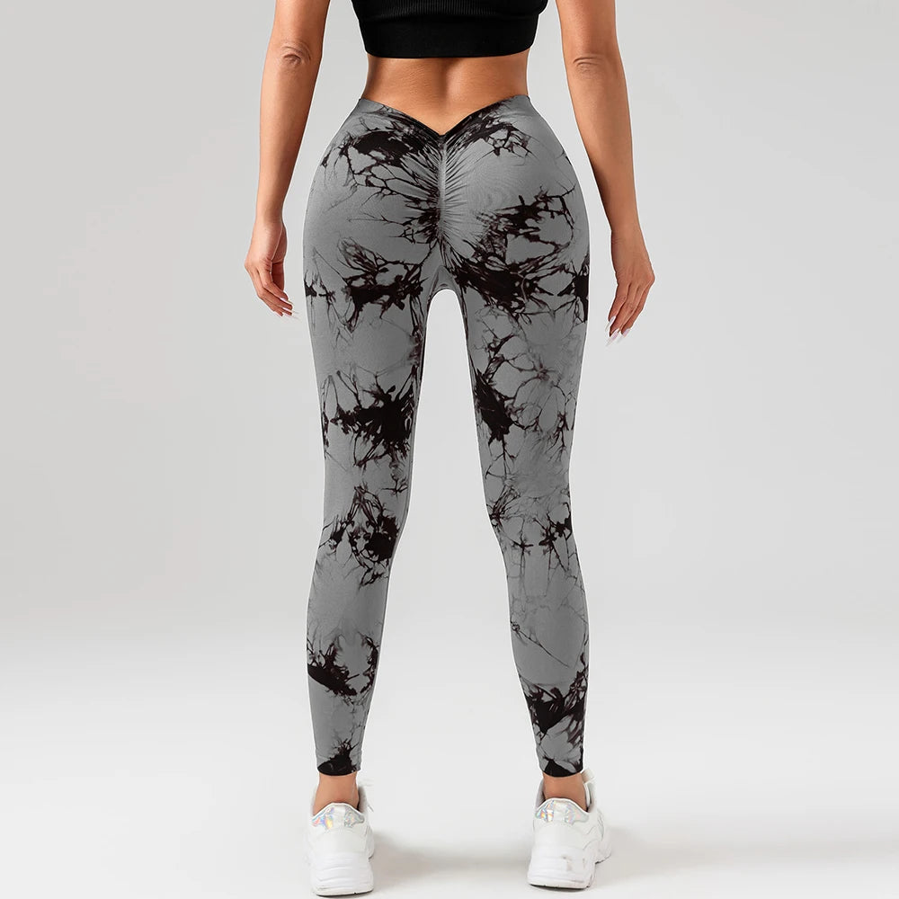 FITTOO V-Buttocks Leggings Women's Tie Dye Scrunch Butt Yoga Pants Fitness Athletic Sexy Gym Suit Female Clothing Sport Tights