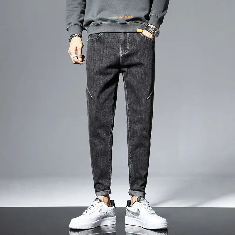 Slim Boys Blue Jeans, Black Men's Fashion Casual Trousers, Gray Denim Pants, Asian Size 28-38, Men Jean