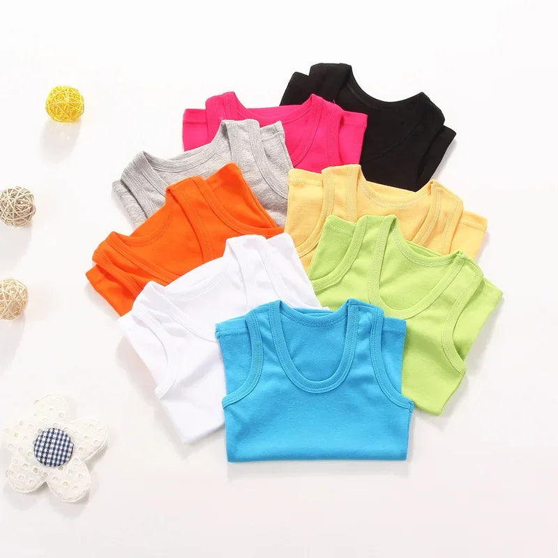 Children Vests T-shirts Summer Boys Girls Cotton Sports Tops