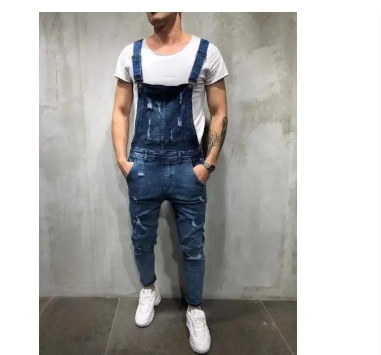 2024 Men's Ripped Denim Overalls
