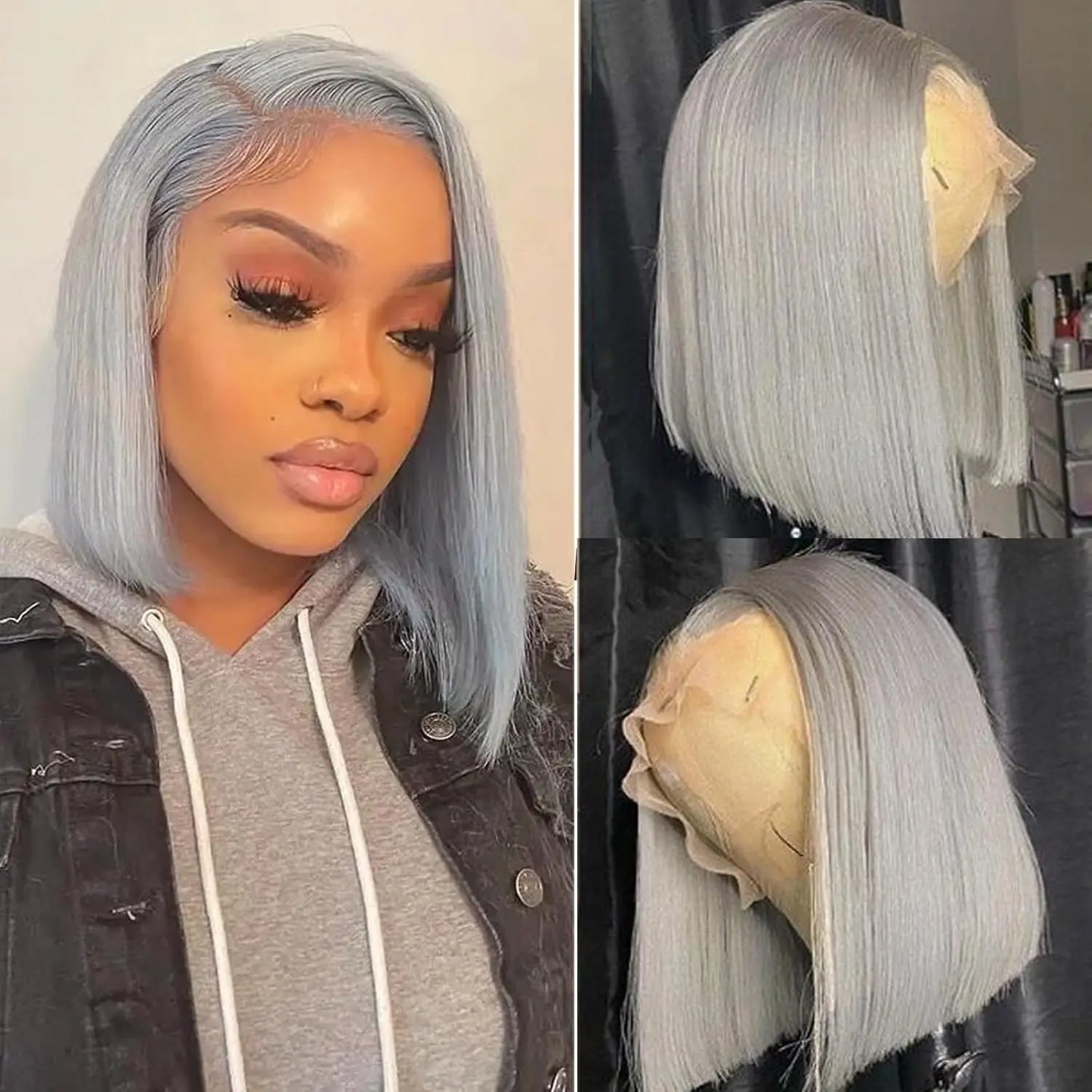 Mint Green Bob Wig Human Hair 200% Density 13x4 Transparent Straight Lace Front Wigs Pre Plucked with Baby Hair for Black Women
