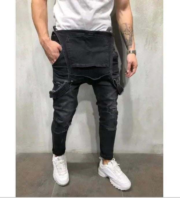 2024 Men's Ripped Denim Overalls