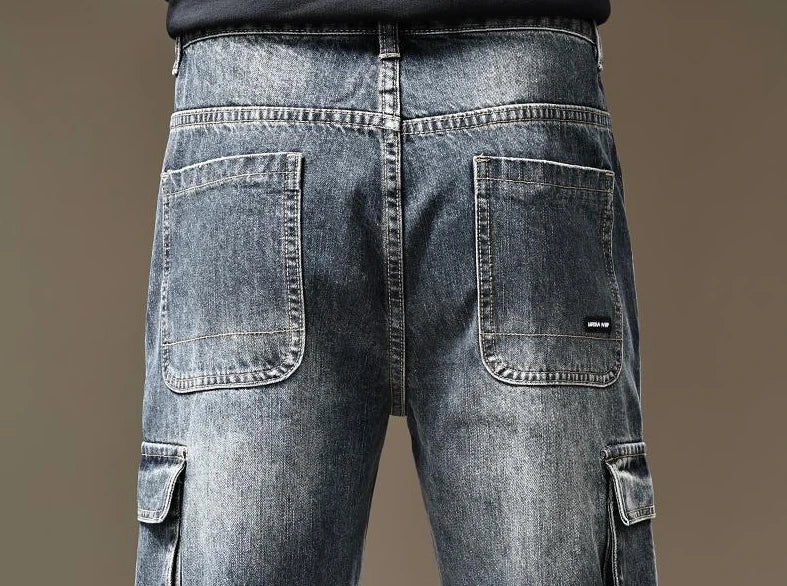 Jeans for Men Straight Male Cowboy Pants with Pockets Trousers Cargo Regular Aesthetic New in Stacked Korean Fashion Trend 2024