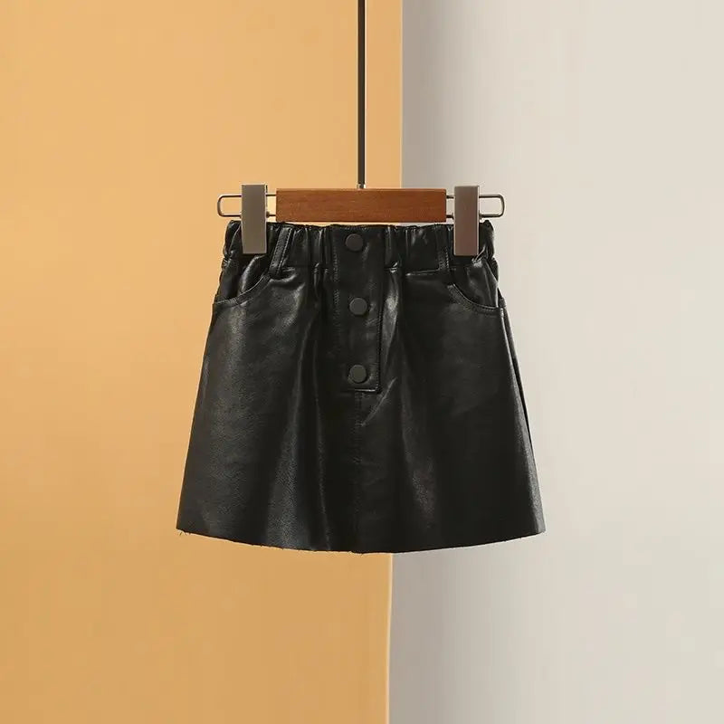 2025 new spring autumn Girls Kids leather PU zipper skirt comfortable cute baby Clothes Children Clothing