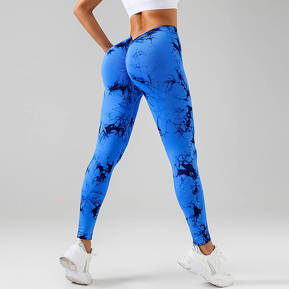 FITTOO V-Buttocks Leggings Women's Tie Dye Scrunch Butt Yoga Pants Fitness Athletic Sexy Gym Suit Female Clothing Sport Tights