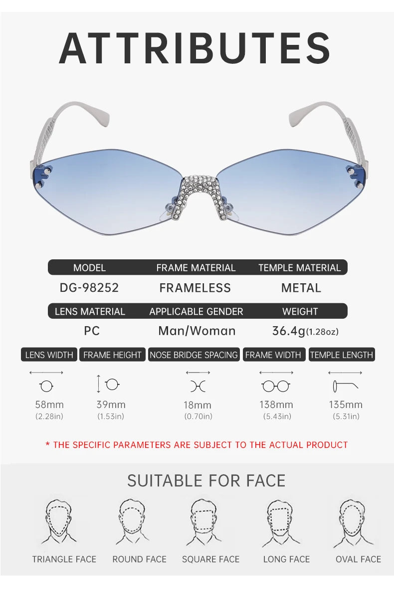 Small Metal Frame Hexagon Rimless Sunglasses Women 2025 Luxury Brand Design Polygon Sun Glasses For Ladies Retro Eyewear Shades