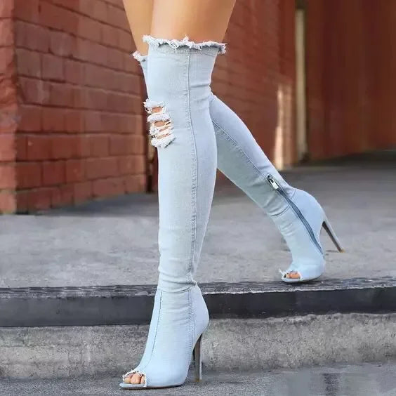 Women Thigh High jean Winter Boots