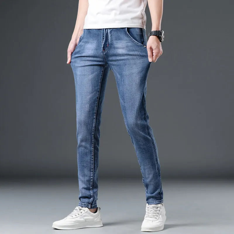 Slim Boys Blue Jeans, Black Men's Fashion Casual Trousers, Gray Denim Pants, Asian Size 28-38, Men Jean