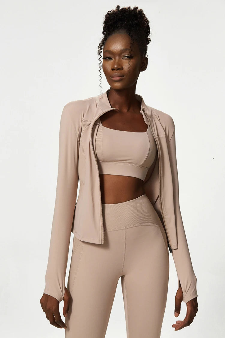 2/3 Pieces Fitness Yoga Set Women Solid Color Stretch Athletic Suit Sexy Bra Zipper Jacket High Waist Leggings Female Sportswear