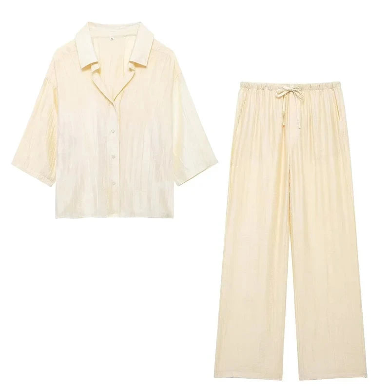 Women's Jacquard Shirt and Pants Set Casual Chic