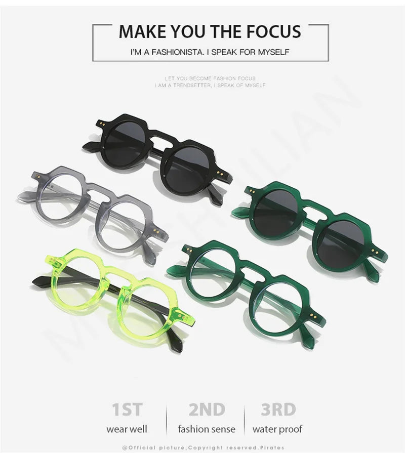 Ins Popular Fashion Small Round Sunglasses Women Retro Rivets Decoration Shades Eyeglasses UV400 Men Clear Lens Sun Glasses 2025