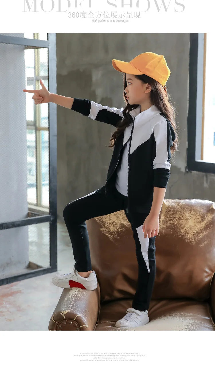 2025 New Spring Autumn Teen Girls Clothing Sets Fashion Zipper Sweatshirt + Pants 2Pcs Outfits Kids Tracksuit 4 6 8 10 12 Years