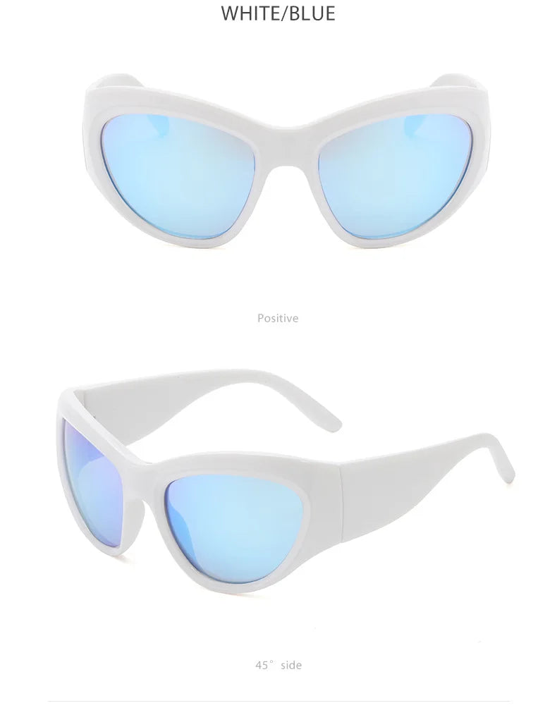 Cyber Y2K Punk Sport Cat Eye Sunglasses Women 2025 Luxury Brand Retro 2000's Wrap Around Sun Glasses Lady UV400 Eyewear Shades