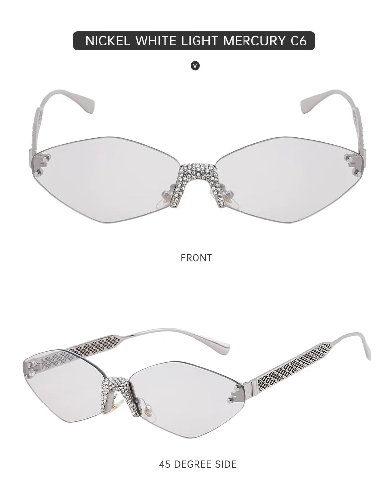 Small Metal Frame Hexagon Rimless Sunglasses Women 2025 Luxury Brand Design Polygon Sun Glasses For Ladies Retro Eyewear Shades