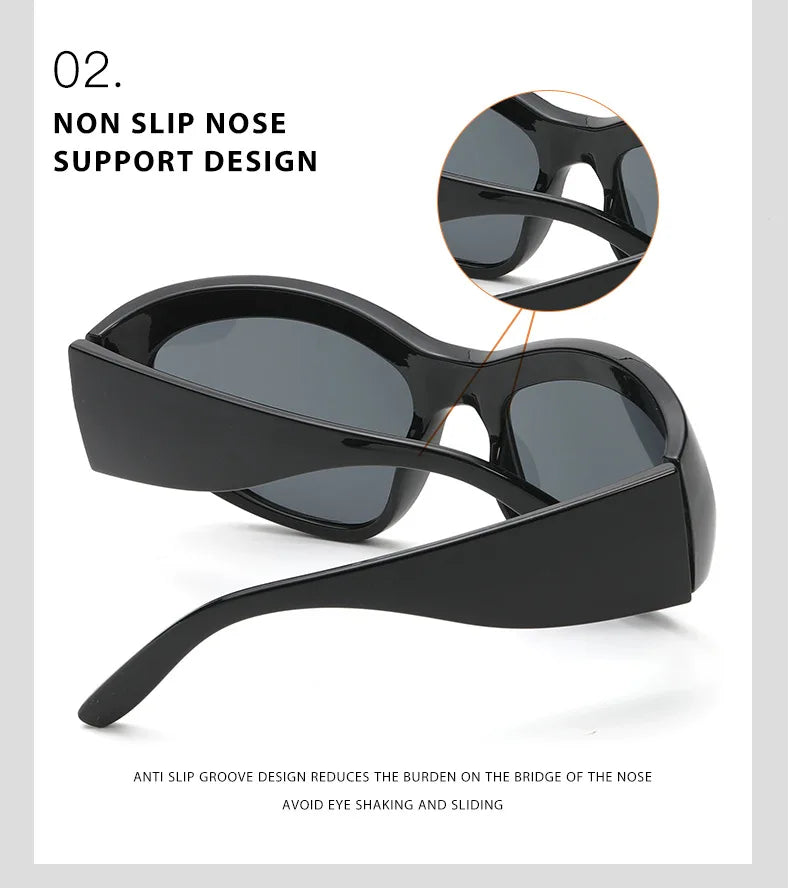 Cyber Y2K Punk Sport Cat Eye Sunglasses Women 2025 Luxury Brand Retro 2000's Wrap Around Sun Glasses Lady UV400 Eyewear Shades