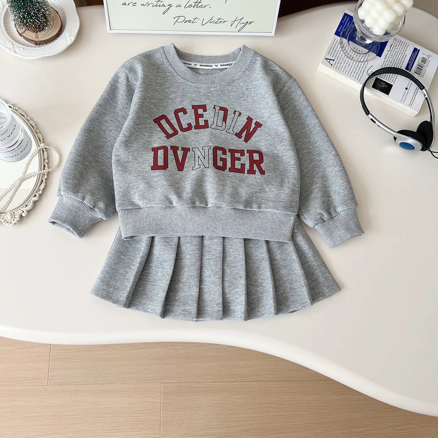 2025 spring winter Girls set Clothes teenager letter hooded sweatshirts t-shirt + pleated skirt 2 3 4 5 6 7 8 10 year tracksuit