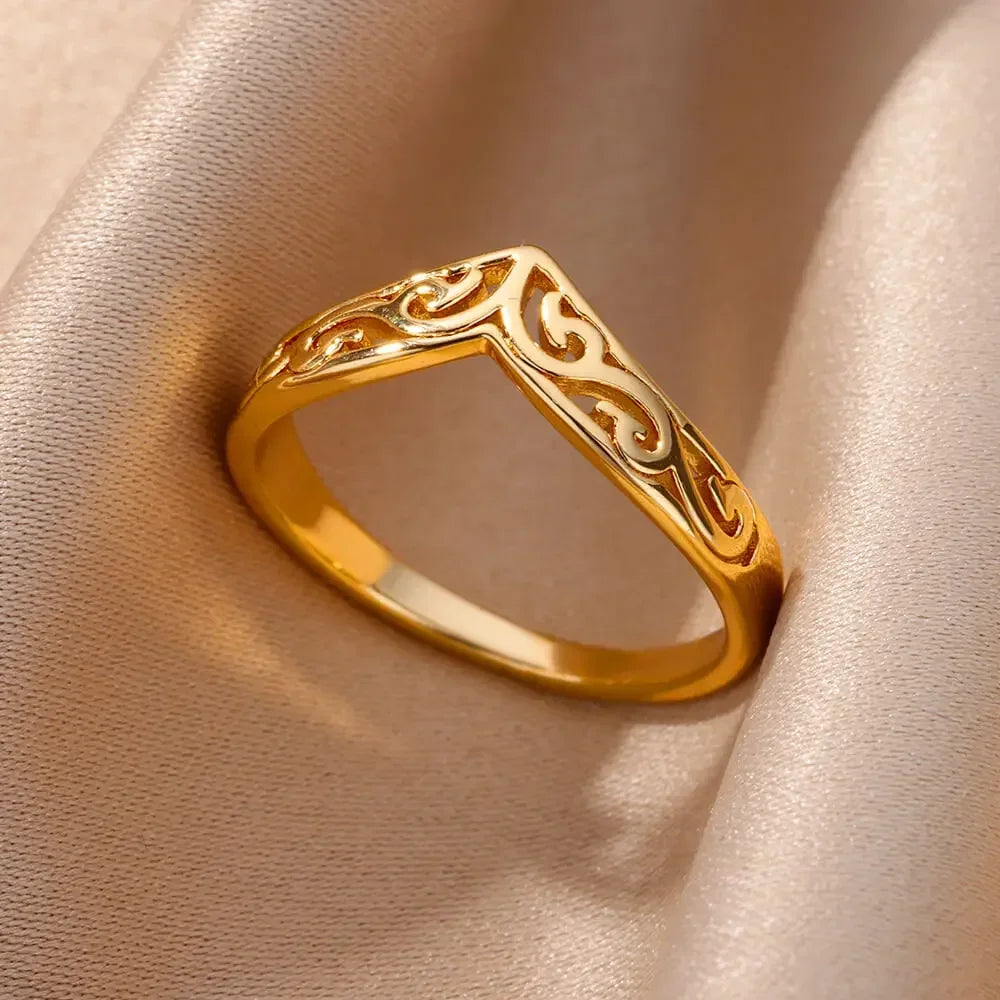 Women's Stainless Steel Heart Ring Gold Waterproof