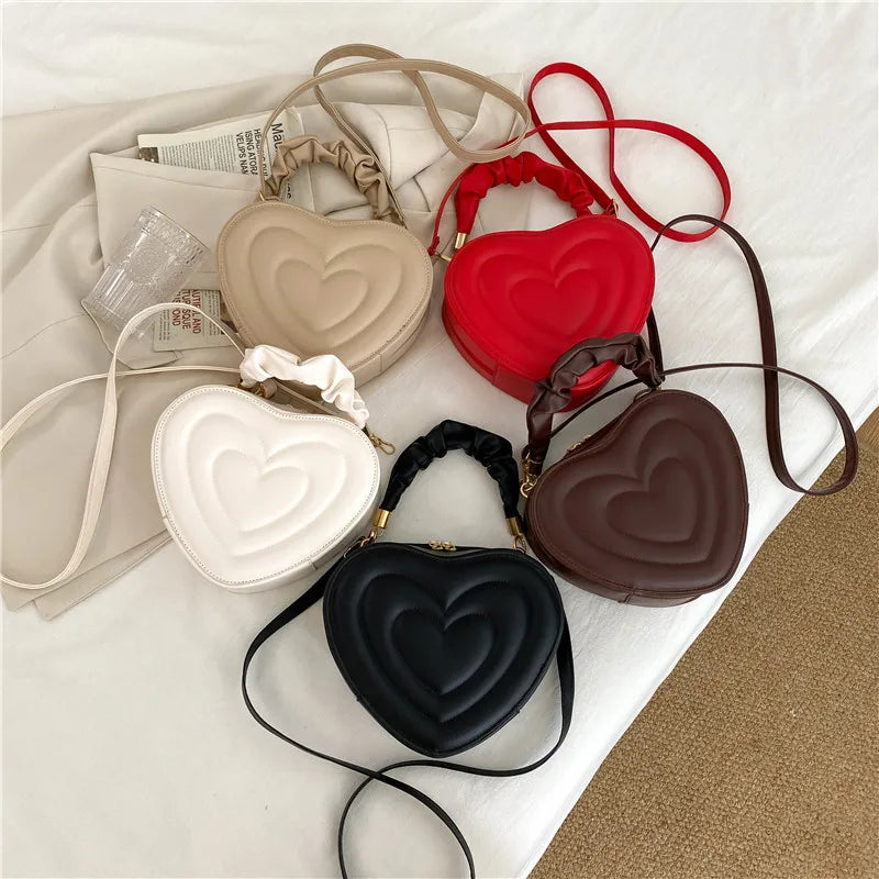 Luxury Quilted Handle Women PU Leather Heart Shoulder Bag