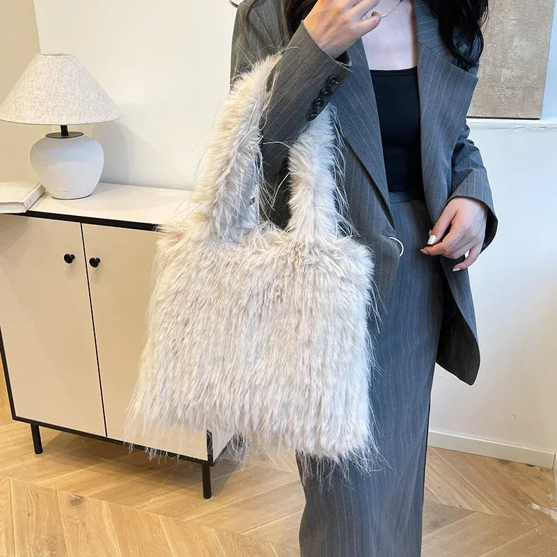 2025 NEW Wool Women's Plush Shoulder Bags Y2k Hot Faux Fur Lady Bag Large Capacity Fashion Female Furry Purse Tote Handbags