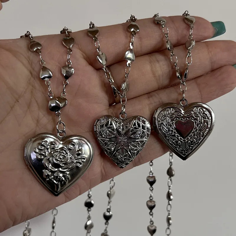 Women's Heart Locket Pendant Necklace Stainless Steel