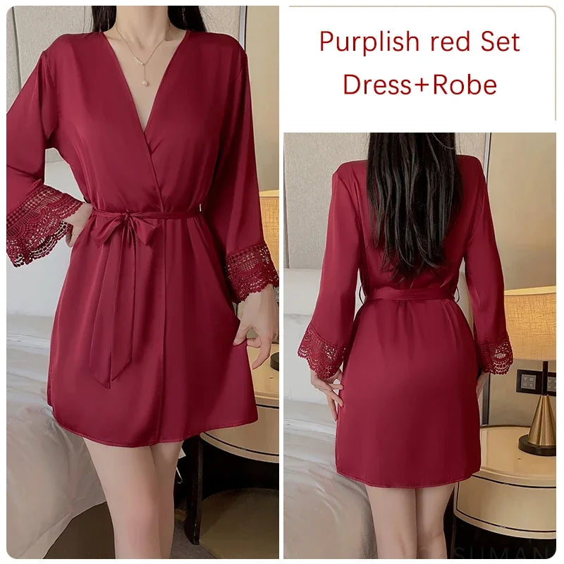 REBEYULI Brand 2025 Vintage Women Nightgown Sets Sexy Lingerie Set Spaghetti Strap Nigh Dress with Bra Cups Women's Nightwear