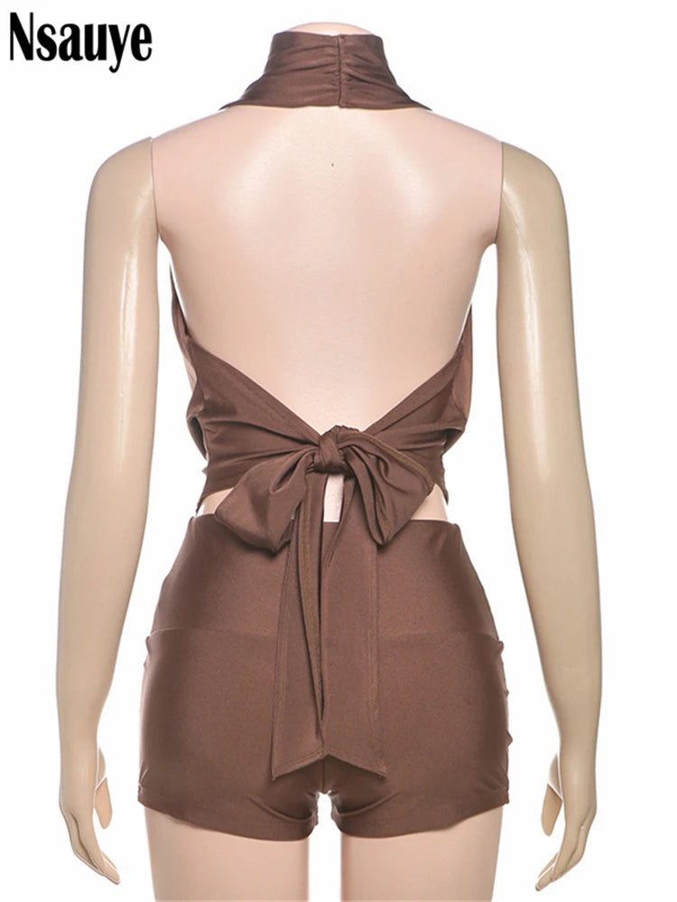 Nsauye Summer Outfits Women Elegant Shorts Set 2025 Sleeveless Vest Tops+Slim High Waist Shorts New In Matching 2 Pieces Sets
