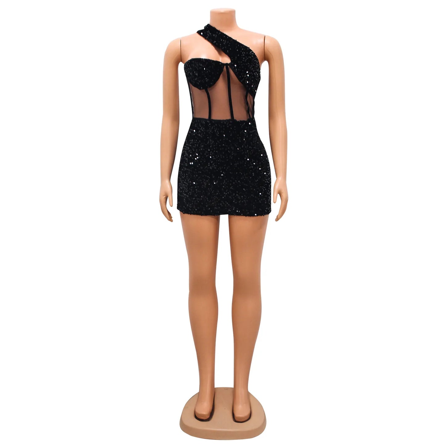 CM.YAYA Women Sequined Halter Neck Sleeveless Bodycon Mesh Patchwork Mini Midi Dress 2023 Summer Sexy Club Party Evening Dresses