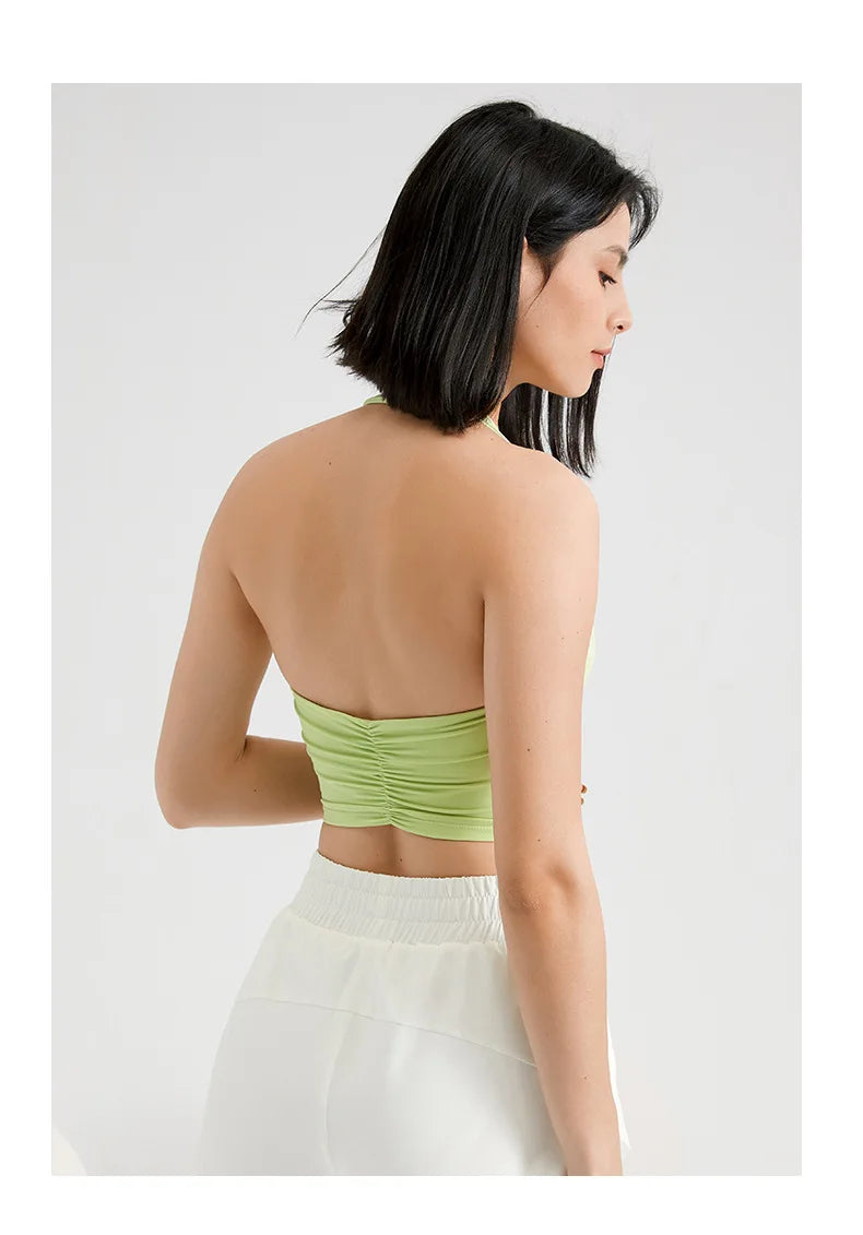 Sexy Halter Padded Athletic Sport Bra Women Backless Workout Gym Yoga Crop Top Fitness Bra with Built In Bra