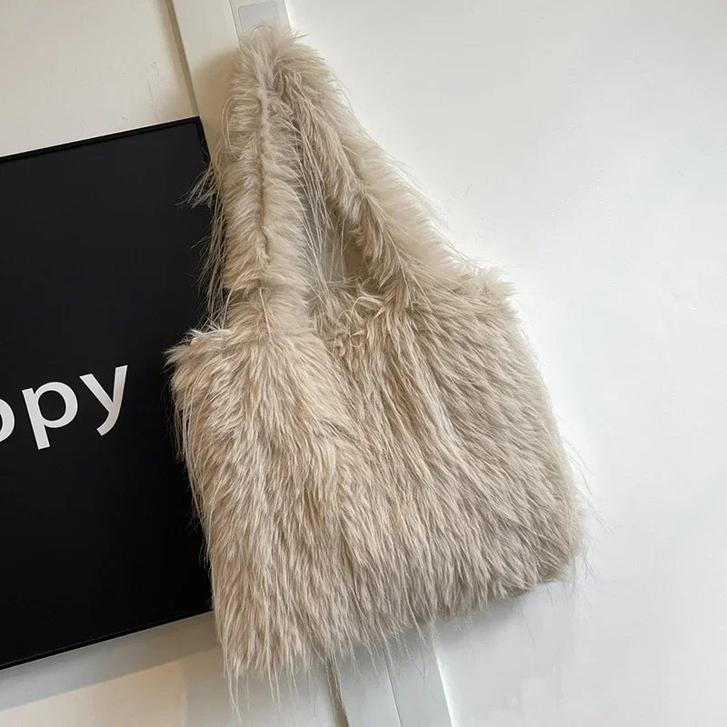2025 NEW Wool Women's Plush Shoulder Bags Y2k Hot Faux Fur Lady Bag Large Capacity Fashion Female Furry Purse Tote Handbags