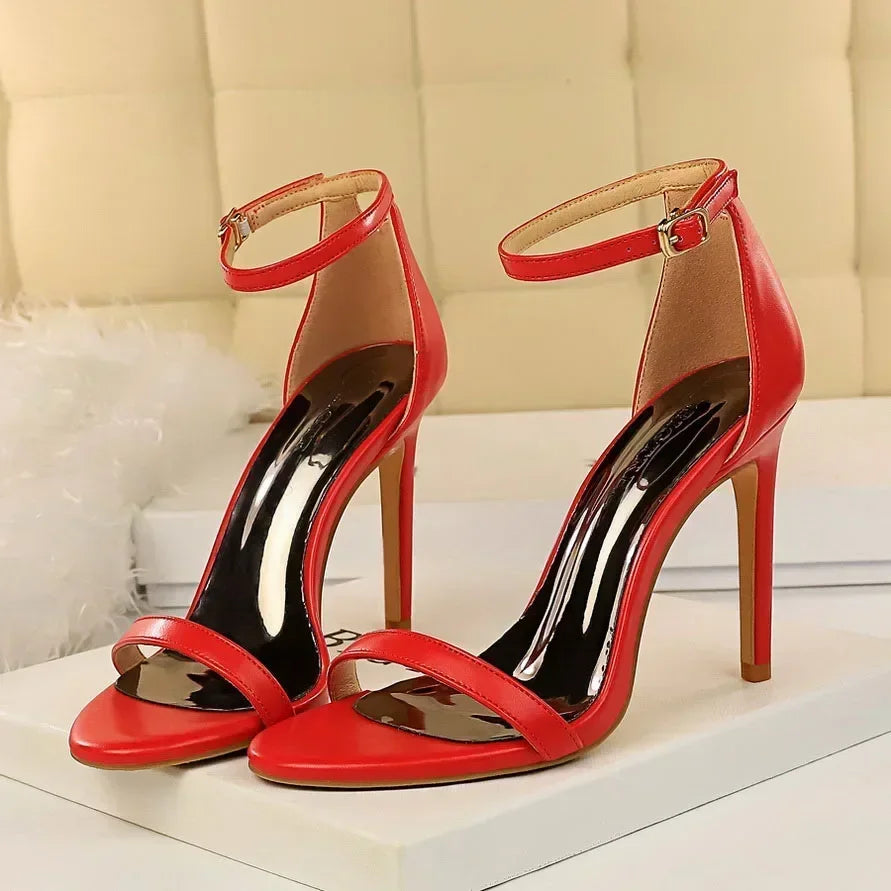 Women Sexy Club 10cm High Heels Stripper Gladiator Holiday Sandals Lady Daily Ankle Strappy Red Khaki Nightclub Dress Sandles