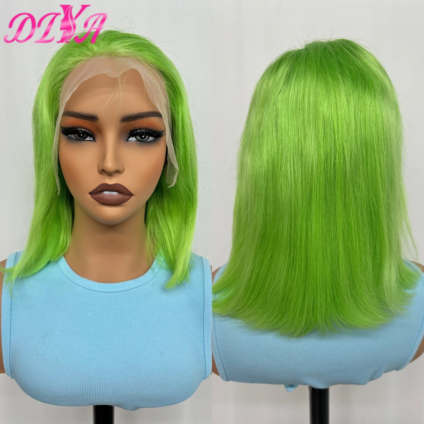 Light Lime Green Bob Wig Human Hair 13x4 Frontal Lace Wig Human Hair Pre Plucked HD Lace Bob Straight Colored Human Hair Wigs