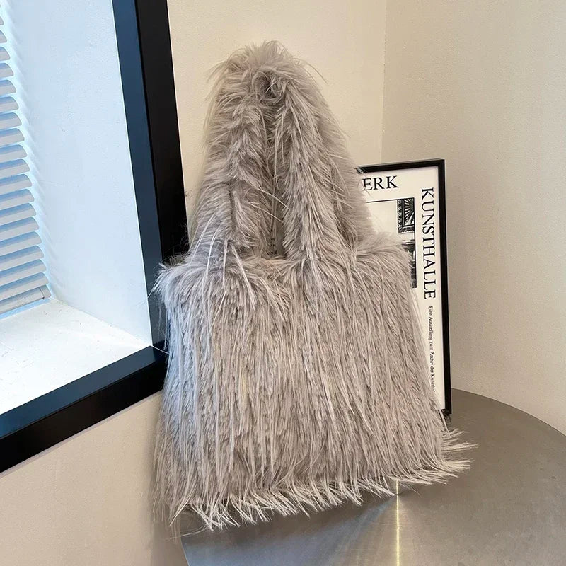 2025 NEW Wool Women's Plush Shoulder Bags Y2k Hot Faux Fur Lady Bag Large Capacity Fashion Female Furry Purse Tote Handbags