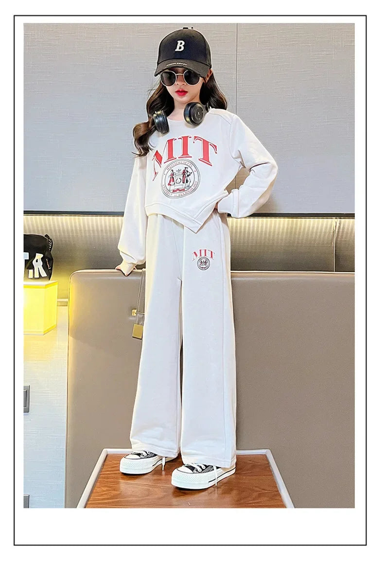 2025 autumn spring kid Girls Clothes Suit Child irregular letter sweatshirt t-shirt top and loose pant Tracksuit 4 8 10 12 year