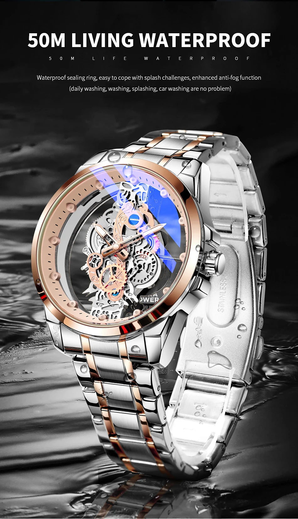 TPW Hot Trendy Fashion Wholesale Men Golden Skeleton Automatic Quartz Wrist Watches Luxury 2024