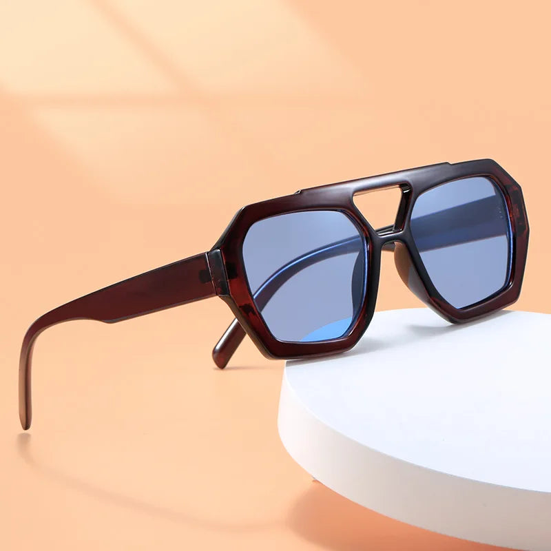 Vintage Square Sunglasses Thick Frame Double Bridge
