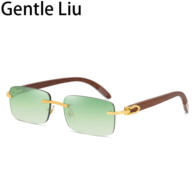 Natural Rimless Wooden Sunglasses Men Women 2025 Trendy Original Wood Sun Glasses for Male Retro Rectangle Eyewear Shades Uv400