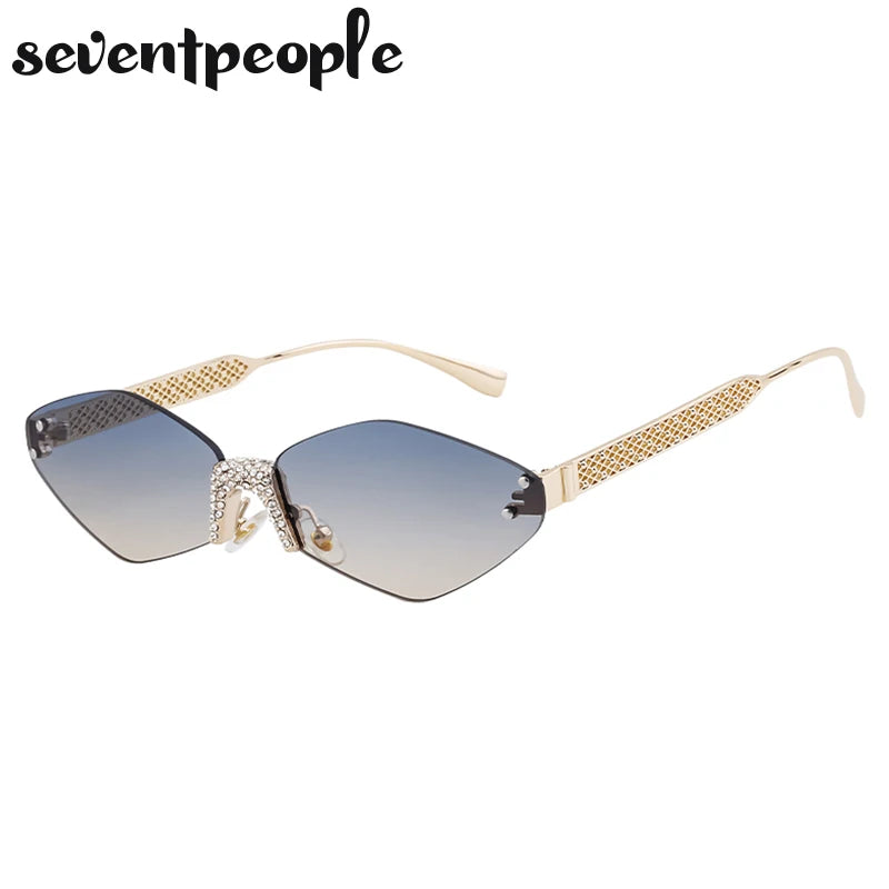 Small Metal Frame Hexagon Rimless Sunglasses Women 2025 Luxury Brand Design Polygon Sun Glasses For Ladies Retro Eyewear Shades
