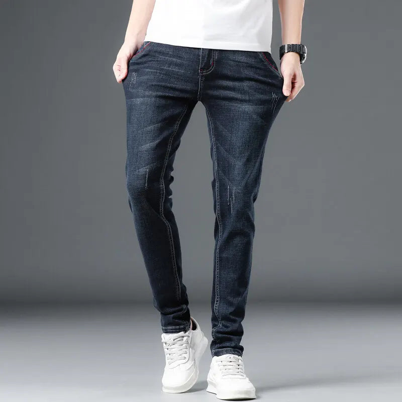 Slim Boys Blue Jeans, Black Men's Fashion Casual Trousers, Gray Denim Pants, Asian Size 28-38, Men Jean