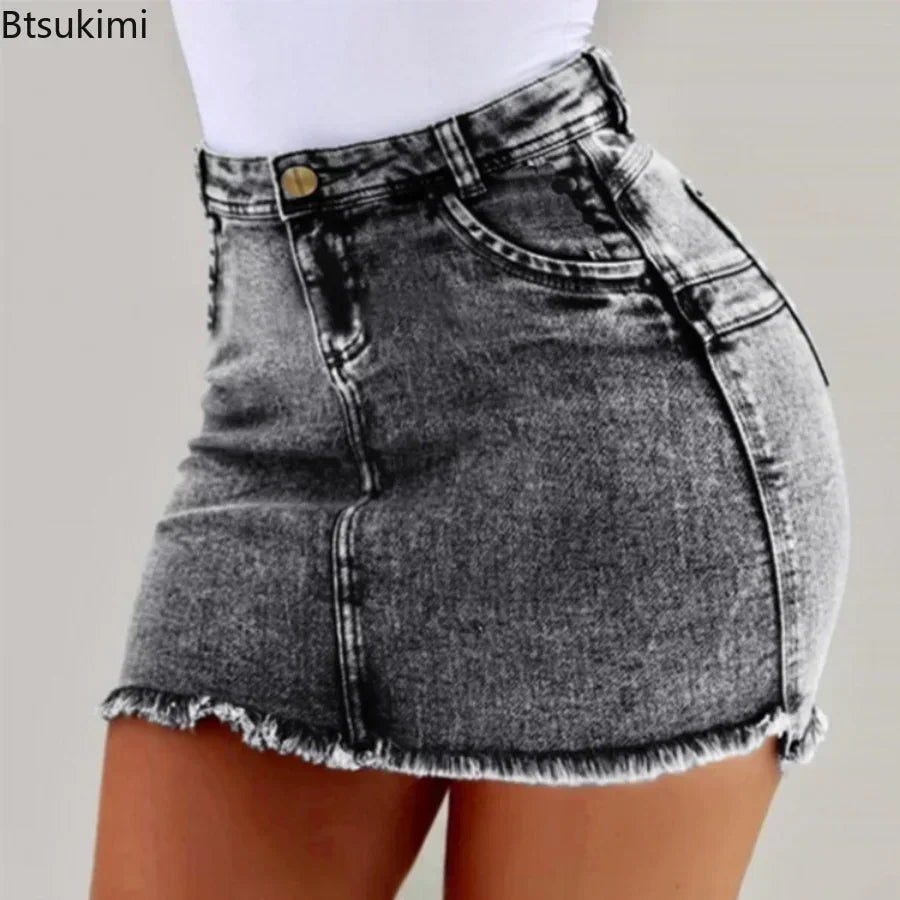 2025 Women's Summer High Waisted Mini Denim Skirt Sexy Ladies Club Party Wear Slim Bodycon Short Jeans Skirt Denim Skirt Female