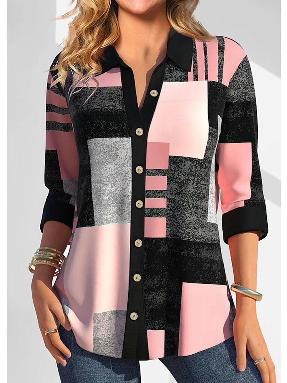 Women's Shirt Blouse Plaid Yellow Blue Purple Print Button Long Sleeve Casual Fashion Shirt Collar Fit 2025 Spring & Fall Tops