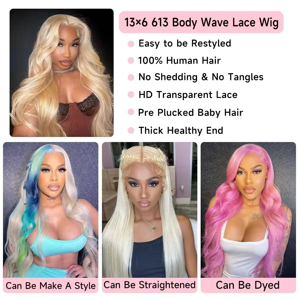 40 inches 613 Honey Blonde Body Wave Wigs 13x6 HD Lace Frontal Human Hair Wigs 13x4 Lace Front Wig Water Wave Pre Plucked