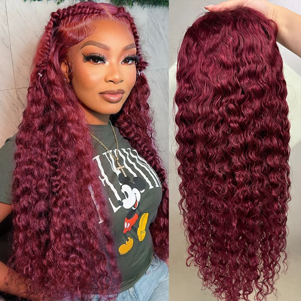 210 Density Burgundy 13x6 HD Lace Frontal Human Hair Wig 30Inch Water Wave Human Hair Wig 12A Ginger Lace Front Wig Human Hair