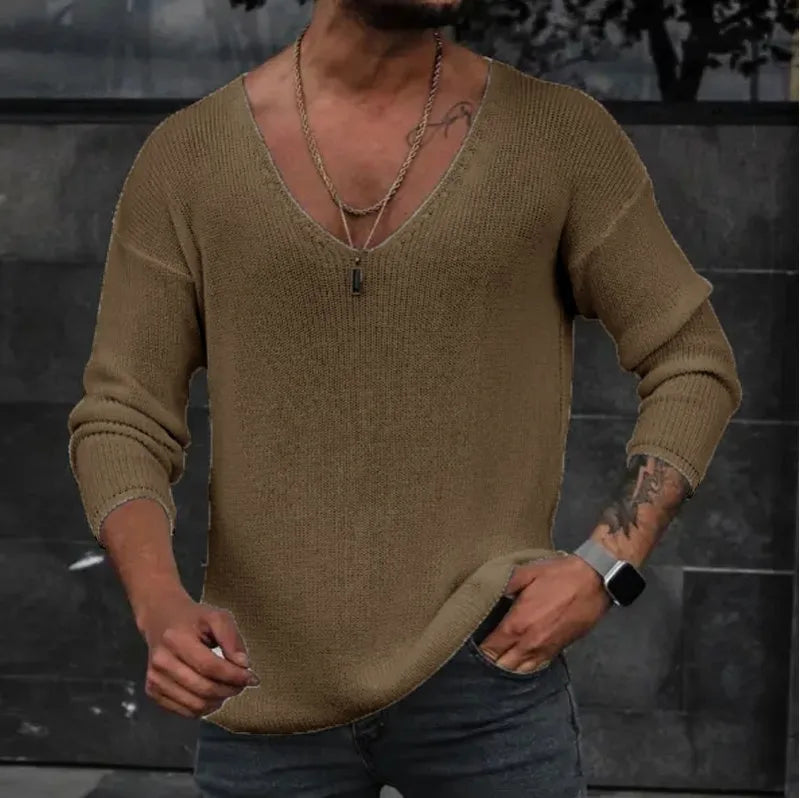 New 2025 Men's Casual Long Sleeve Knitted Sweaters Tops Solid Fashion Pullover Tops For Men Harajuku V-neck Streetwear Jumper